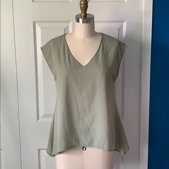 nine bird Tops - Silky Olive Blouse with Detail